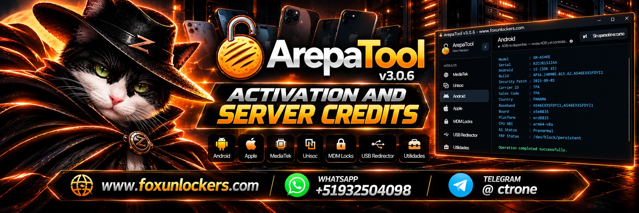 ArepaTool 3.0.6: activación y créditos de servidor